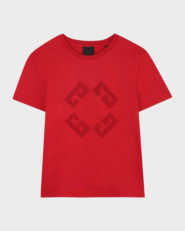 Boy's Short-Sleeve Embroidered Logo T-Shirt, Size 8-